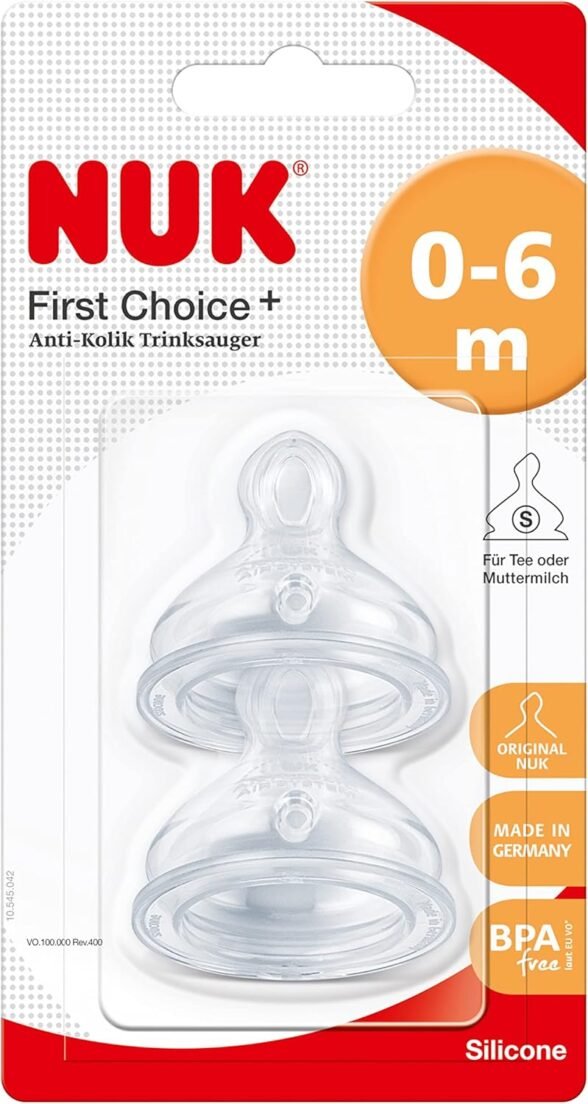 NUK First Choice+ Silicone Replacement Teats | 0-6 Months with Small Feed Hole | 2 Count