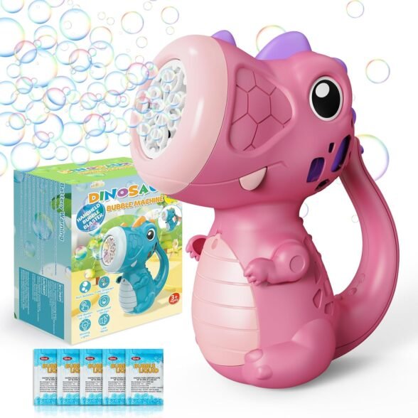 PANACARE Dinosaur Bubble Machine for Kids Automatic Bubble Maker with Lights,5000+ Bubbles per Minute/Bubble Solution Included Best Summer Outdoor Dinosaur Bubble Toy for Kids Birthday Party Favors