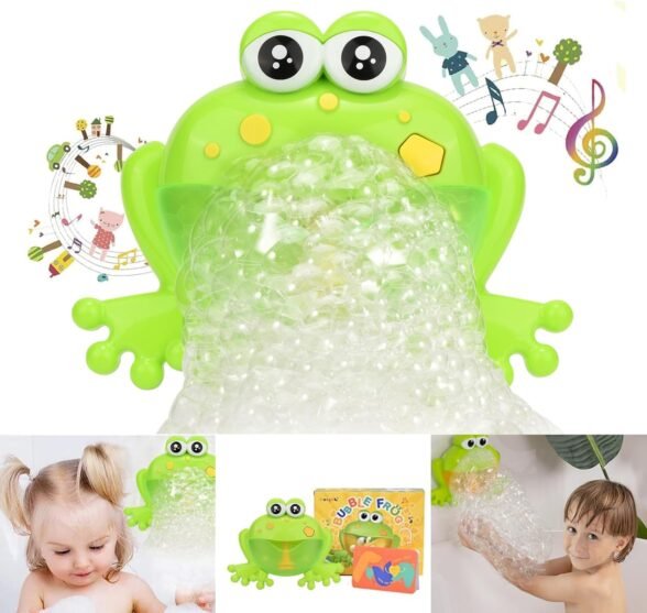 Light Up Baby Bath Bubble Toy, Automatic Frog Bubble Maker Kids Bath Bubble Machine with 24 Music Baby Fun Bath Toys(New 2024)