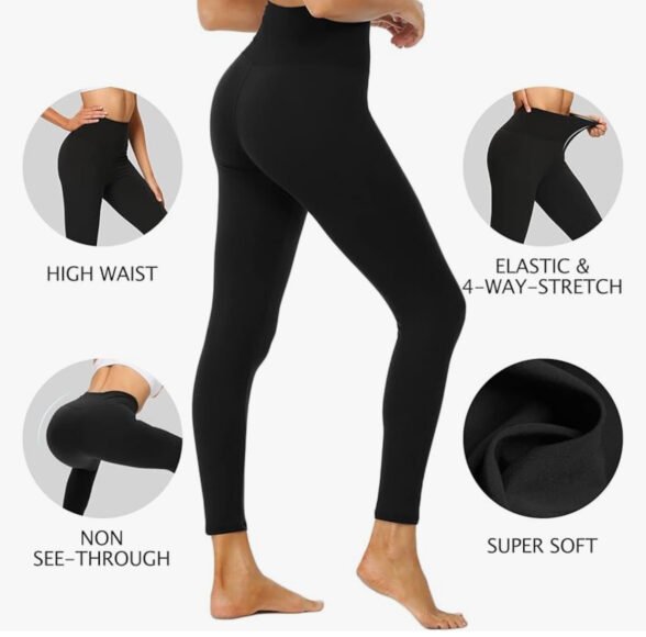 DDOBB Leggings for Women High Waisted Black Leggings Tummy Control Stretchy Pants Trousers Regular&Plus Size