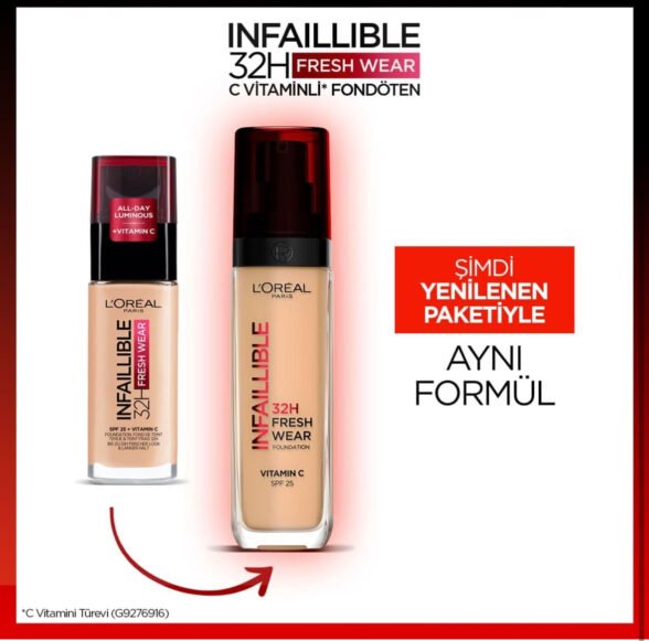 L'Oréal Paris Infallible 32H Fresh Wear Foundation, Full-coverage, Longwear, Weightless Smooth Finish, Water-proof and Transfer-proof, with Vitamin C + SPF 25, 145 Rose Beige (Pack of 2) - Image 5